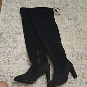 Black Suede Knee-High Boots